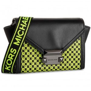 Michael Kors Black/Neon Green leather mini convertible crossbody bag.